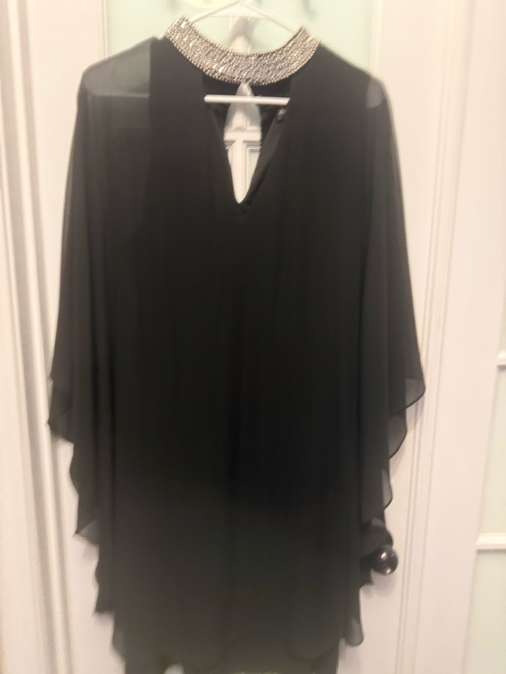 Black Chiffon Tunic with Embellished Collar